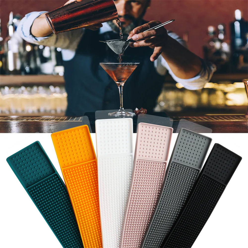 Long Dotted Silicone Bar Runner Mat Waterproof Heatproof Anti-spill Pad with Drainage Groove Bar Cocktail Coffee Mug Kitchen