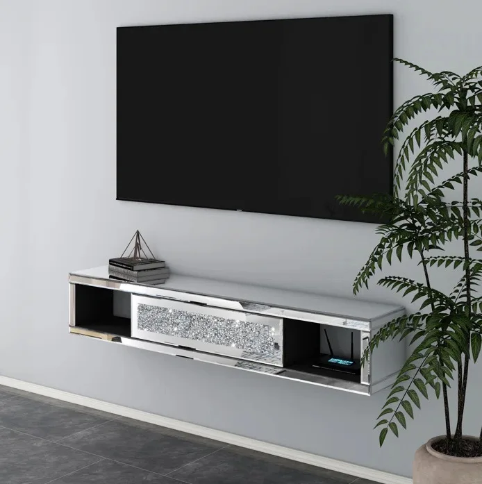Silver crystal broken diamond texture Three drawers, wall-mounted TV cabinet shelf