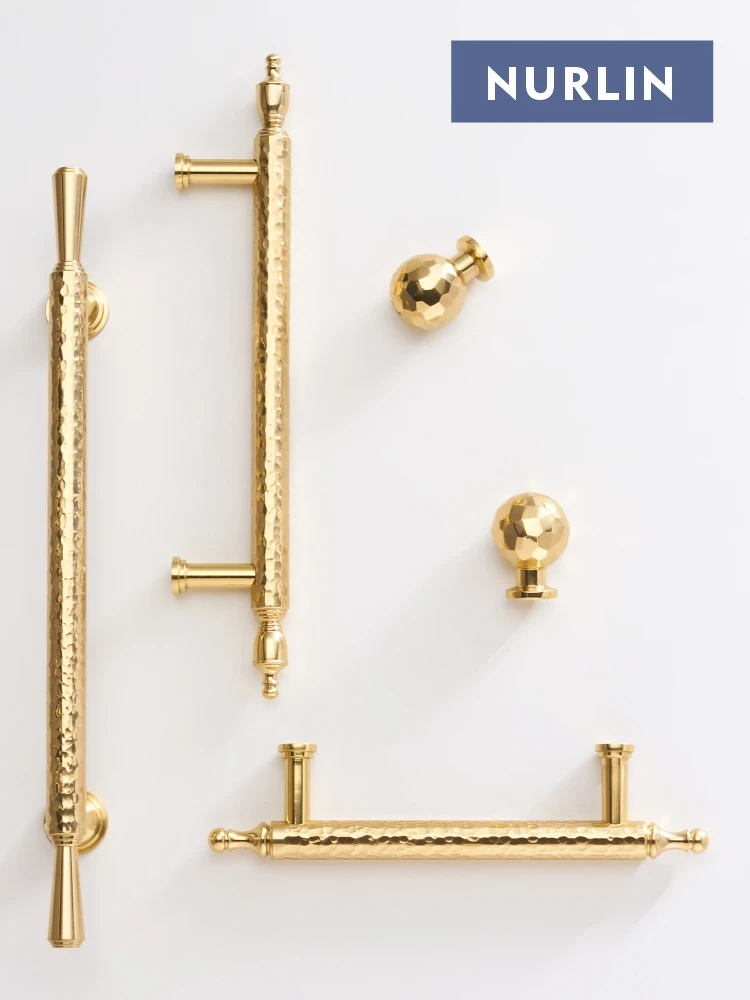 Nurlin Solid Brass Handmade Hammer Pattern Furniture Wardrobe Cabinet Knobs Door Drawers Cloakrooms Pull Furniture Handles