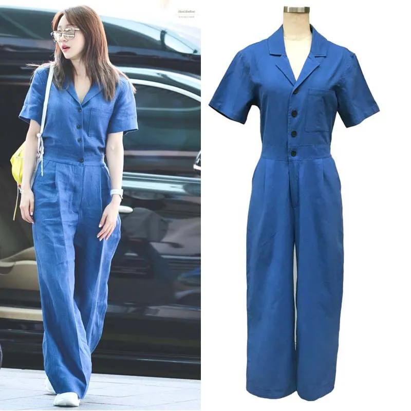 

Meimei custom YUTU&MM Vintage plus size retro Womens Small Coveralls Military style jumpsuit Waist Blue Cotton Rompers