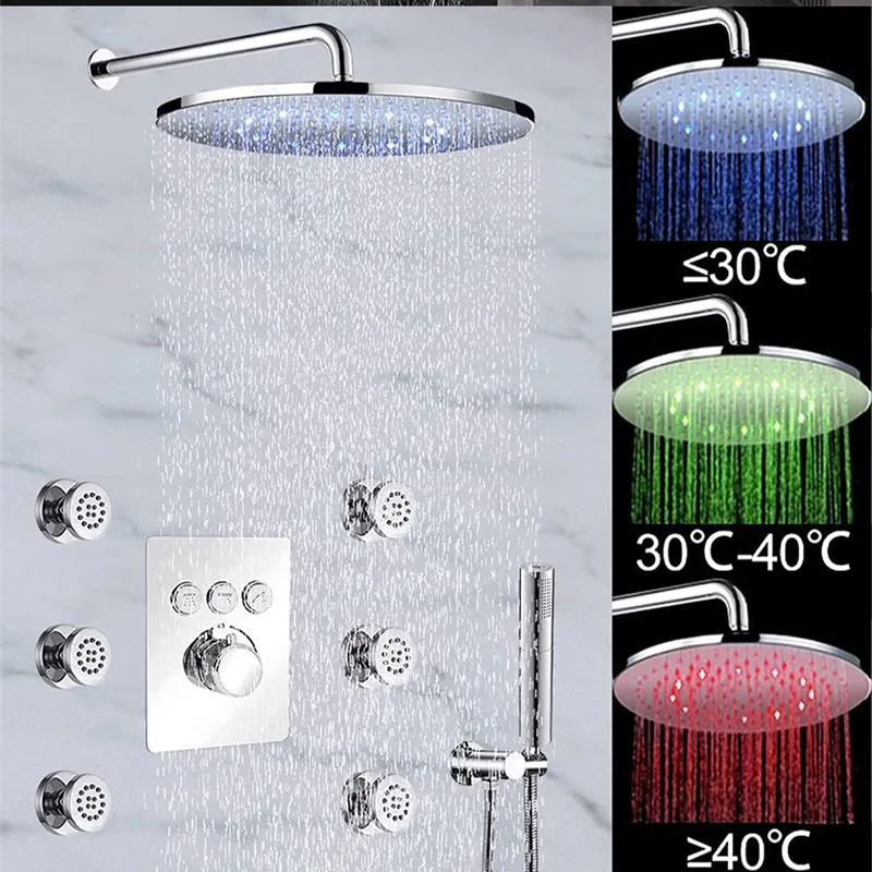 12 Inch Modern Eco-Friendly Concealed Shower Head System Thermostatic Mixer Valve Handheld Shower Combo Set