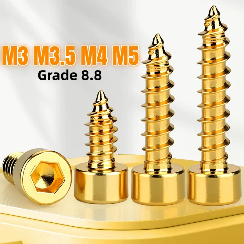 M3 M3.5 M4 M5 Grade 8.8 With Golden Plated Cylindrical Inner Hexagonal Self Tapping Screw For Fixing Audio Speakers And Speakers