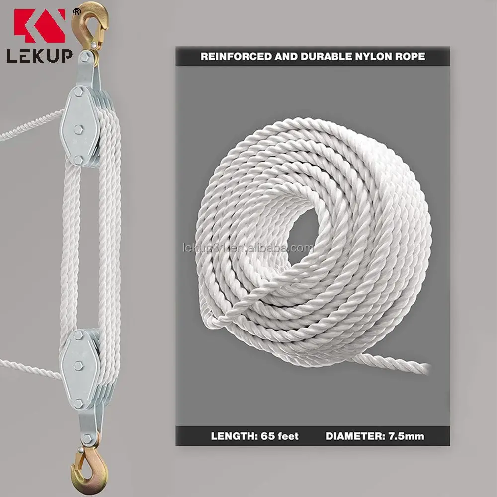Heavy Duty Rope Hoist Pulley System 4000LB Breaking Strength Block And Tackle Pulley System Lifting Compound Pulley System