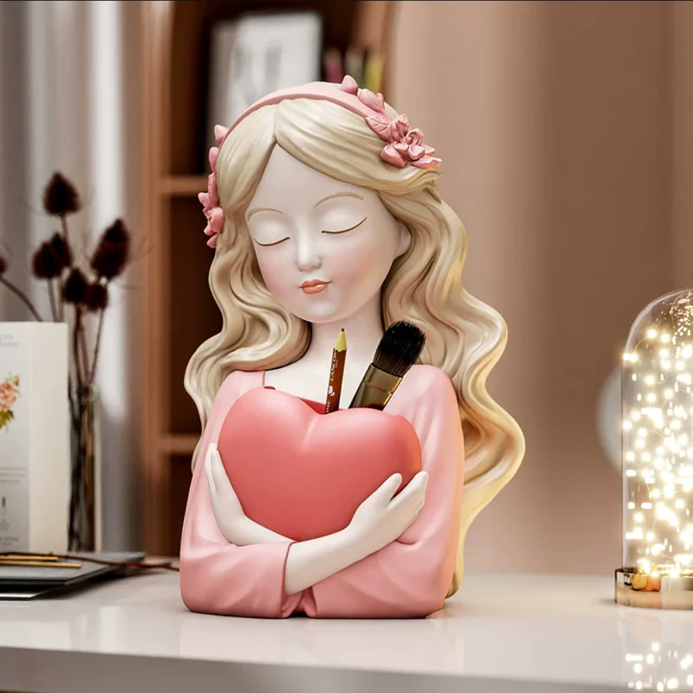 

Heart-shaped Pen Holder for Girls Multifunctional Storage Box Desktop Decoration Stationery Storage Box Home Decoration