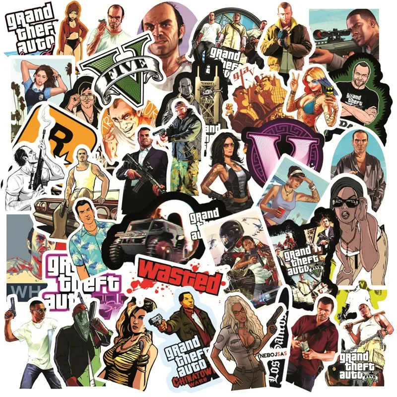 50PCS Game GTA Grand Theft Auto Stickers Decal Graffiti Laptop Guitar Fridge Phone Skateboard Children Stickers Vinyl Toy