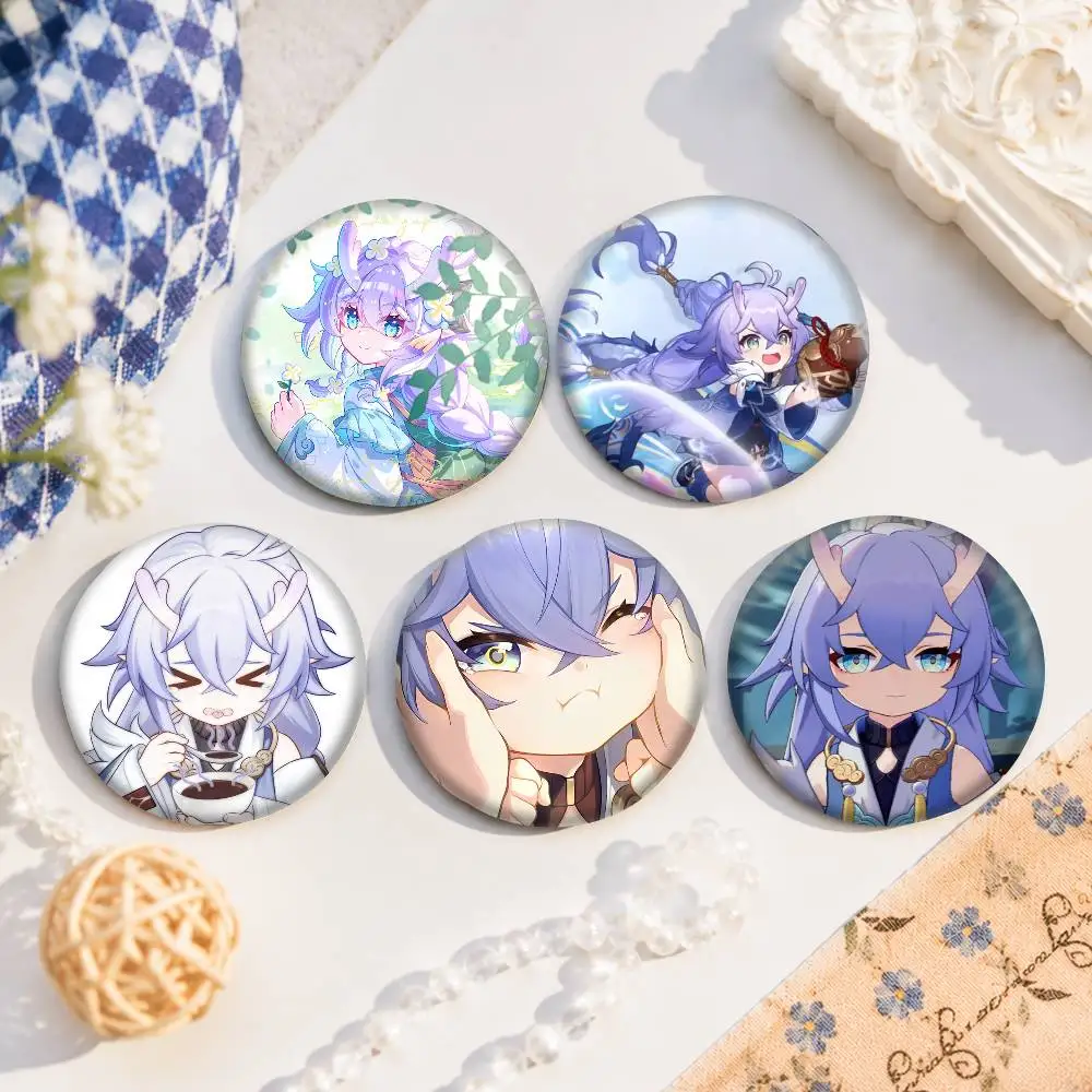 A-Bailu Honkai Star Rail Cartoon Round Brooches On Backpack Jacket Acrylic Button Pins Collection Gifts