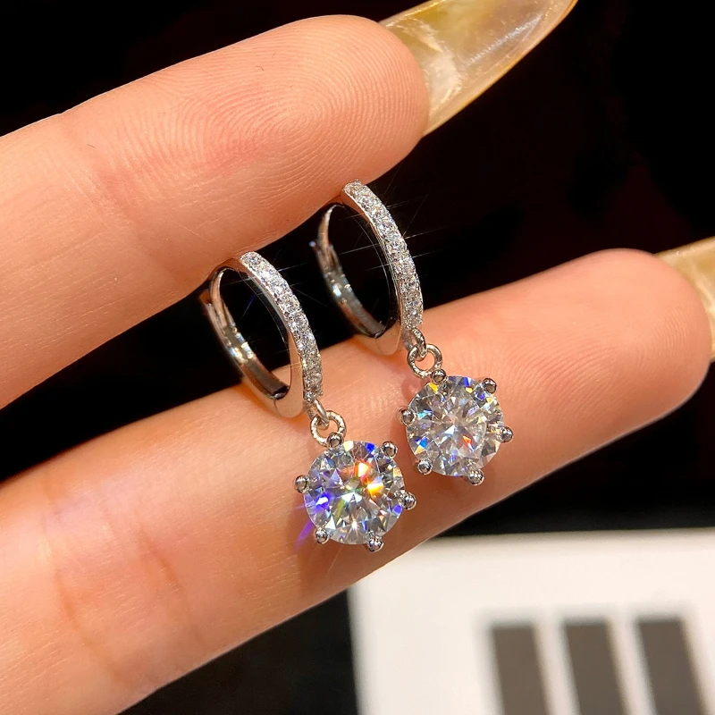 

KNB блестящие серьги-кольца с муассанитом и бриллиантами 1 карат для женщин, подарок, настоящее серебро 925 пробы, ювелирные изделия высшего качества