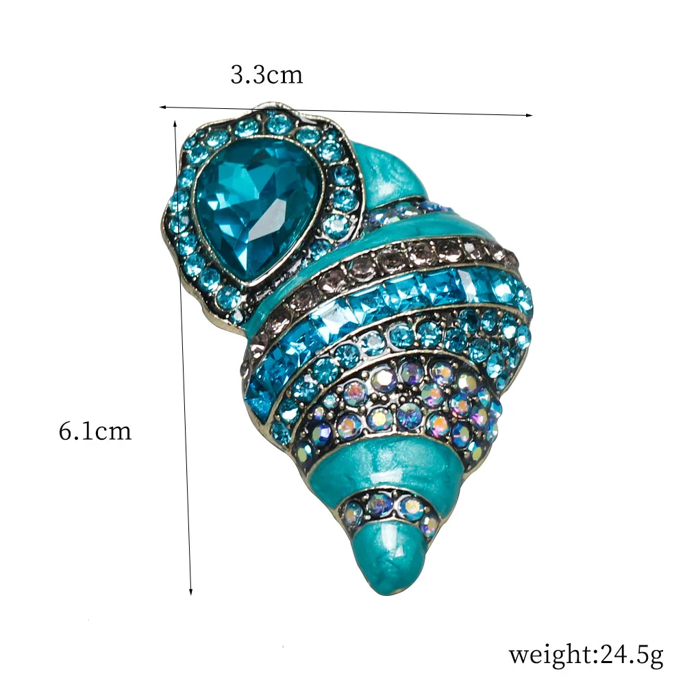 Shinning Blue Conch Brooch For Women Crystal Conch Lapel Pin Wedding Jewelry Sea Shell Button Gifts