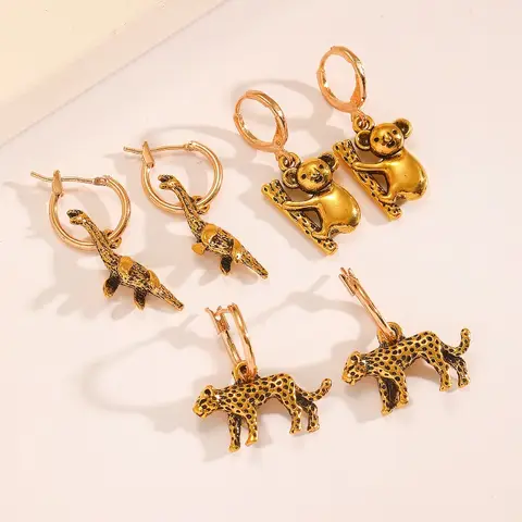 VIVILADY Retro Animal Cheetah Koala Dinosaur Hip-hop Hoop Earrings for Women Fashion Jewelry Minimalist Accessories Wholesale