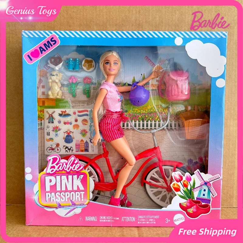 

Mattel Barbie Doll Pink Passport Relaxing Sunny Afternoon Biking Adventure Set Girls Imaginative Play Creative Birthday Gift