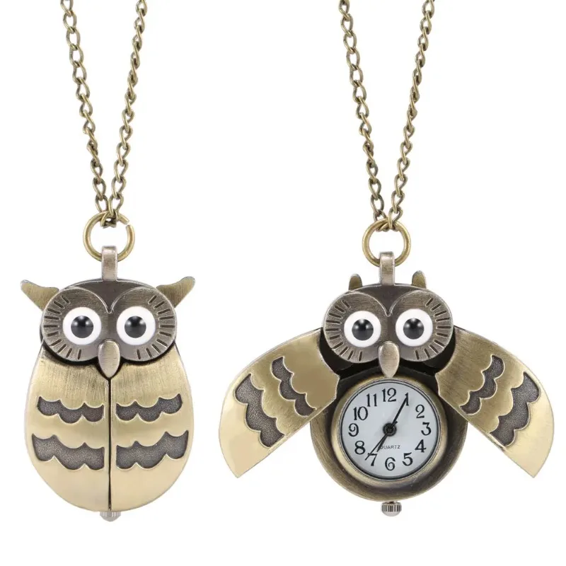 Collar Largo con Colgante de Reloj en Forma de Búho Retro de Aleación, Estilo Vintage para Hombre y Mujer, Regalos de Cumpleaños