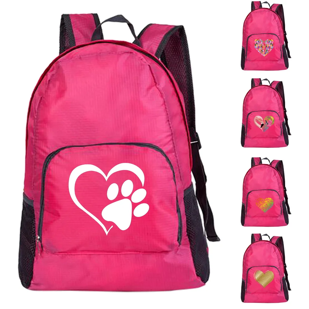 

Love Print Foldable Backpack Outdoor Bag Sports Multifunctional Men Camping Organizer Bag Lightweight Women Travel Hiking Pink