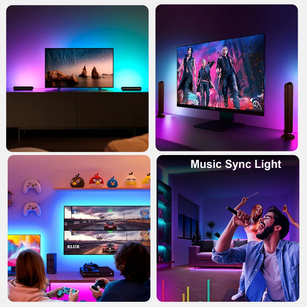 Ambient TV Led Backlight Fancy HDMI Device Sync Box Kit 4K Wifi Alexa Google Voice App Control And Light Bar For 40-120 Inch TV