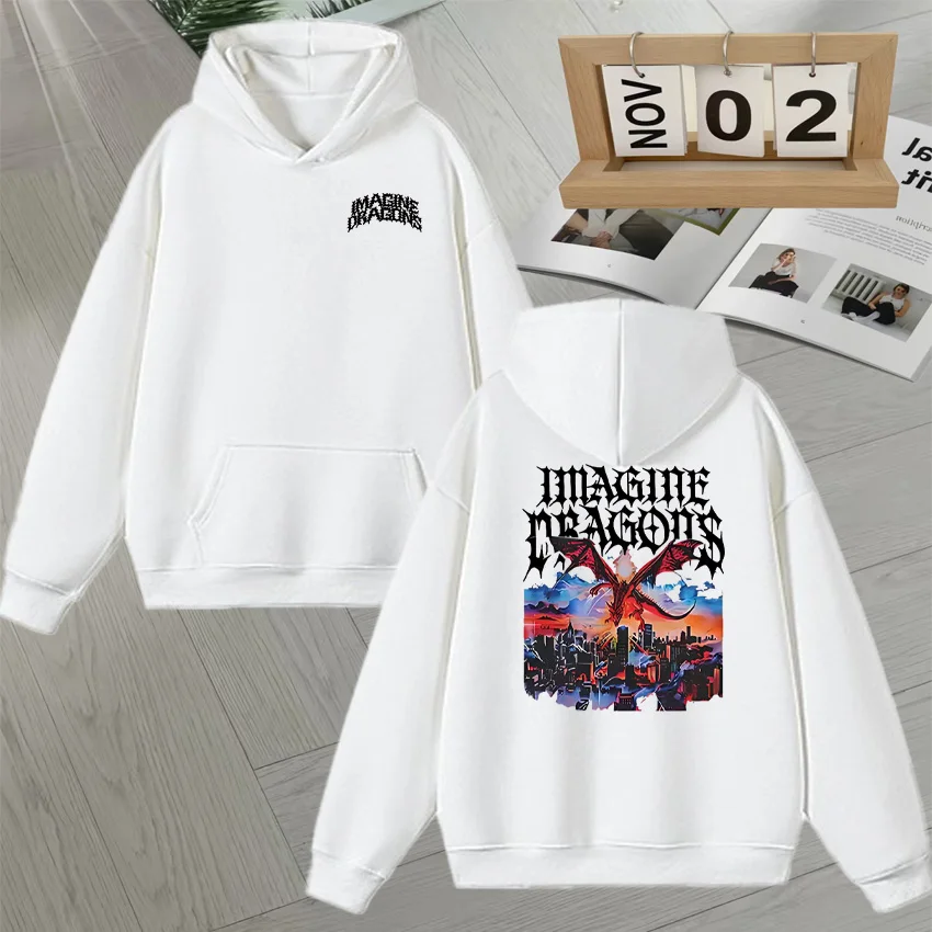 Fashion Imagine Dragons Band Loom World Tour Long sleeve Hoodie Fleece Men Women Double Sided Print Pullover Unisex Sweatshirts