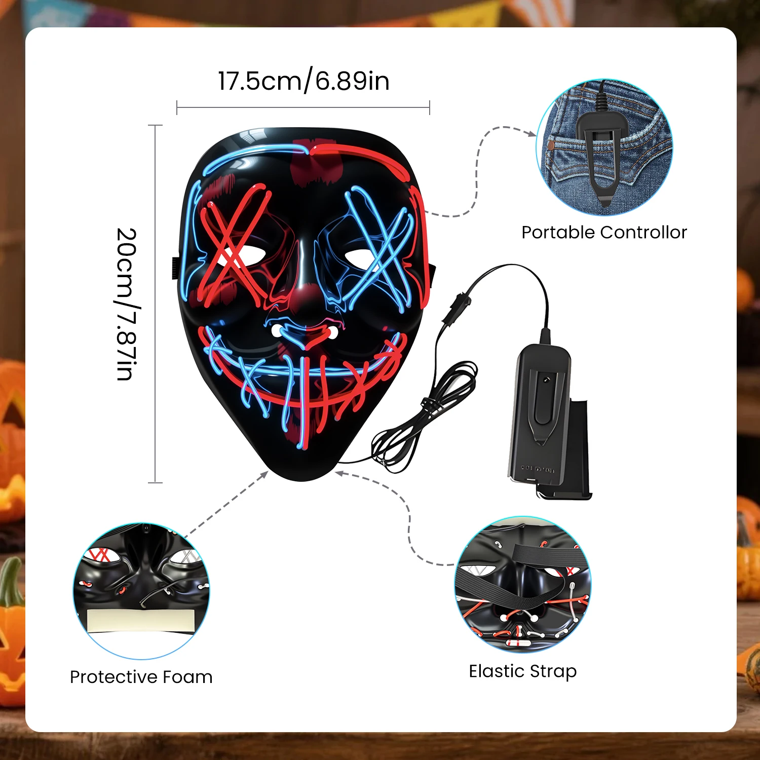 أقنعة الهالوين LED أقنعة متوهجة في الظلام أقنعة الرعب أزياء المهرجان (أحمر + أزرق) هدايا موسمية