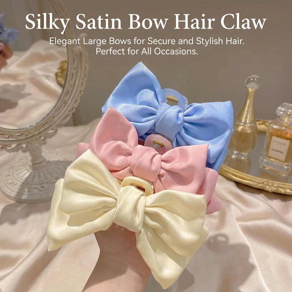 Presilhas de Cabelo Grandes com Laços para Mulheres, Acessórios de Cabelo para Uso Diário, Presilha de Cabelo Tipo Garra, Presilha de Cabelo Rabo de Cavalo da Moda, Presilha de Cabelo Tipo Tubarão