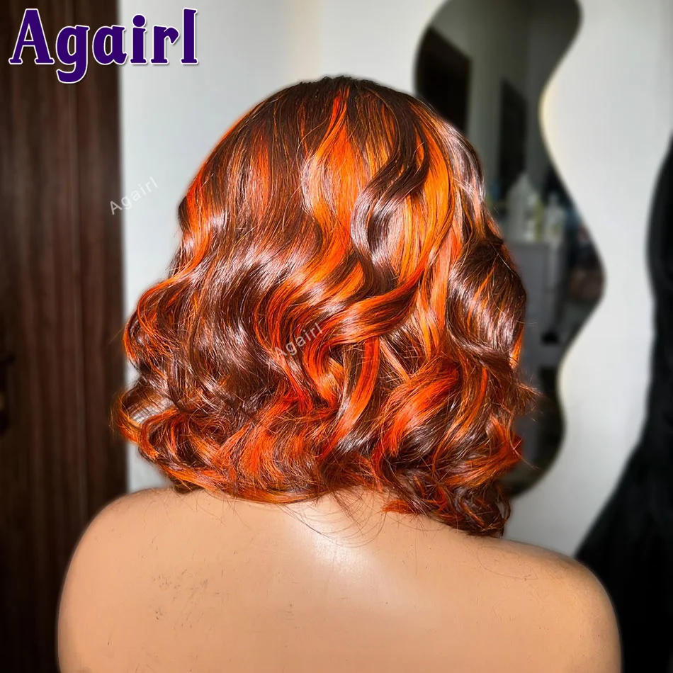 Highlight Orange Brown 13x4 Short Bob Lace Front Body Wave Wigs For Black Women Brazilian Lace Frontal Bob Human Hair Wigs 180%