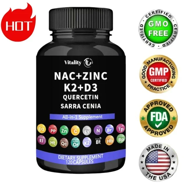 NAC  is rich in high-quality N-acetylcysteine NAC 1000mg supplement with added vitamin D3+K2, zinc complex, and quercetin 1000mg