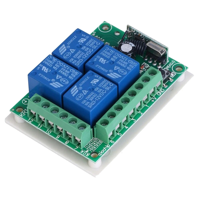 Interruptor de Control remoto inalámbrico Universal, módulo receptor de relé de 4 canales, transmisor remoto RF de 433 Mhz, CC de 12V, 4 canales