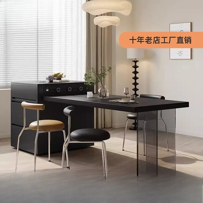 

Italian minimalist island dining table integrated modern minimalist rock slab guide table paint suspension high-end mid-island d