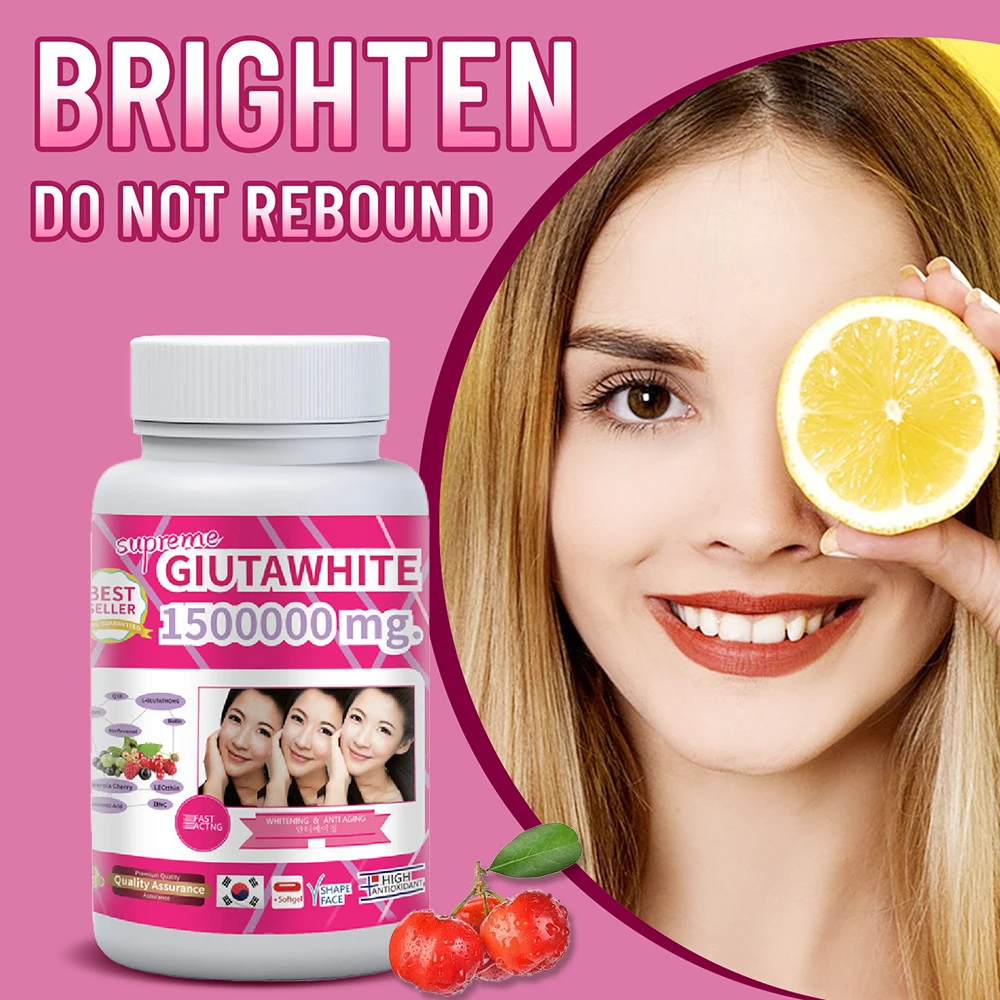 

Collagen Supplements with Vitamin C & Biotin | Gluta White 1500000mg Hydrating Formula Skin Whitening Pills | 30 Liquid Softgels