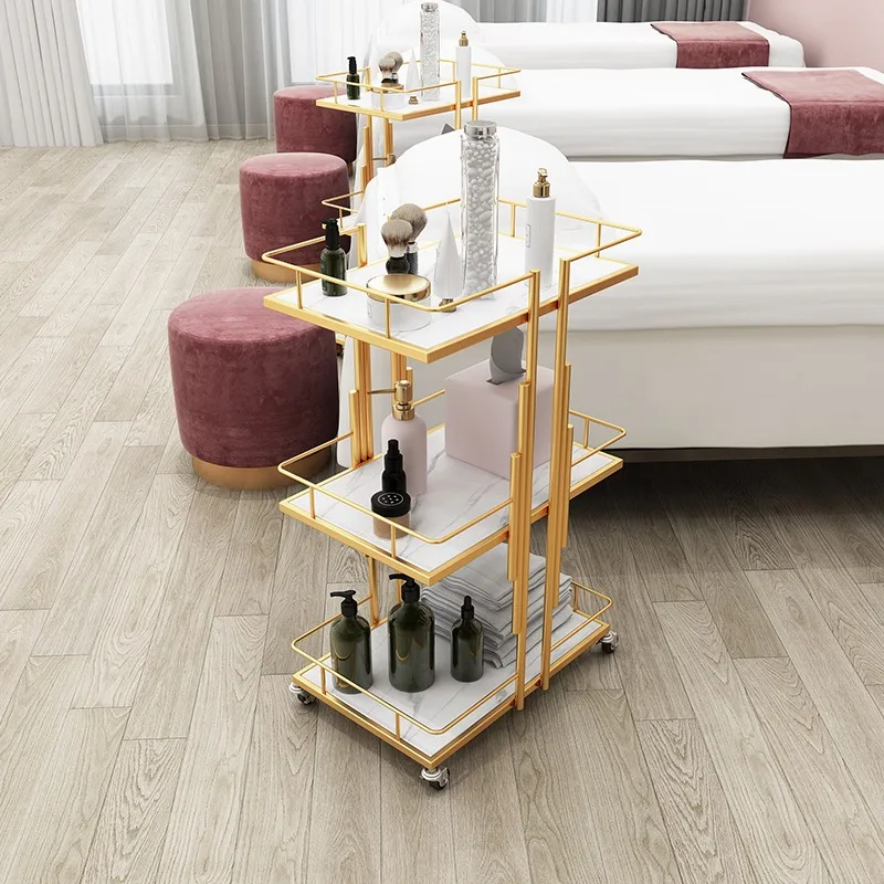 Modern Beauty Hair Salon Equipment White Gold Tool Car Luxury High Quality 3 Tier Storage Salon Trolley for Sale