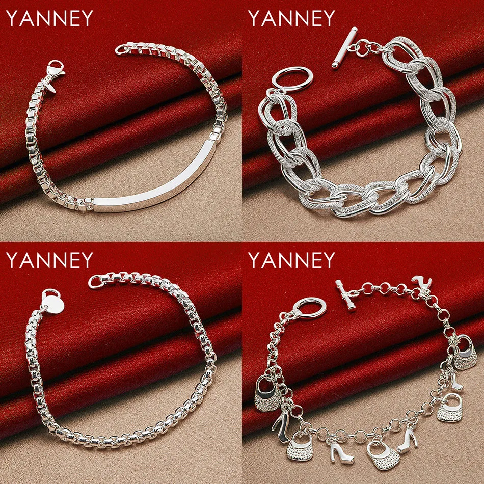 

Charm 925 Sterling Silver 8 Inch Delicate Roman Geometric Bracelet Women Jewelry Accessories Wedding Fashion Party