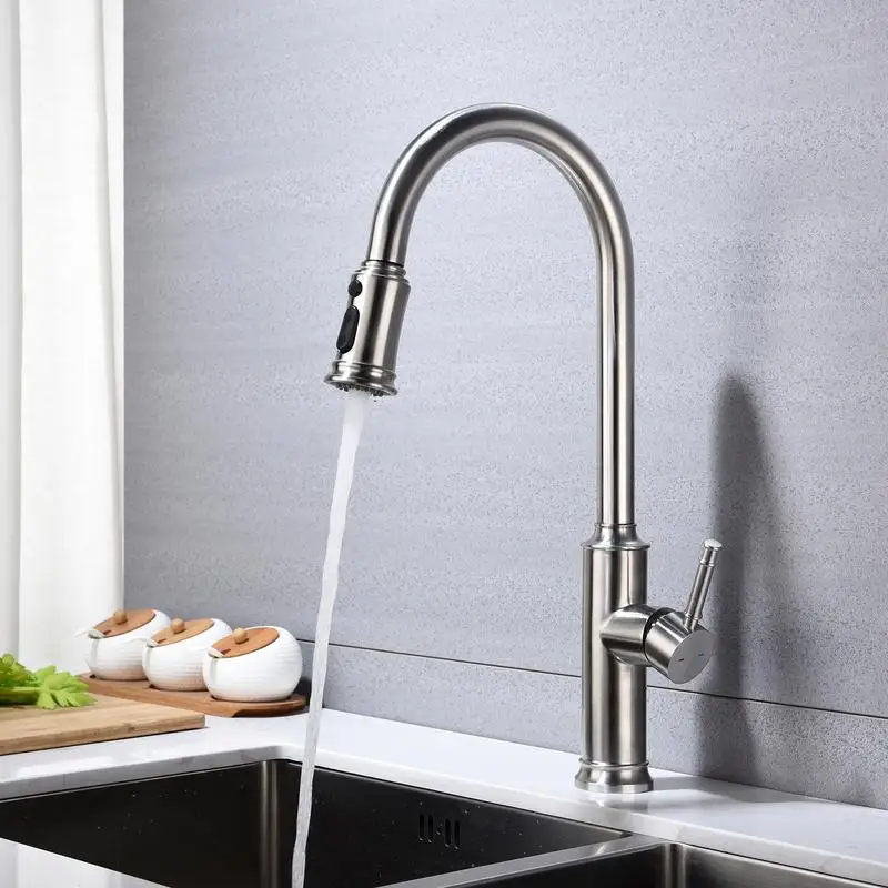 Pull Out Spray Kitchen Faucet with Adjustable Settings and Easy Installation