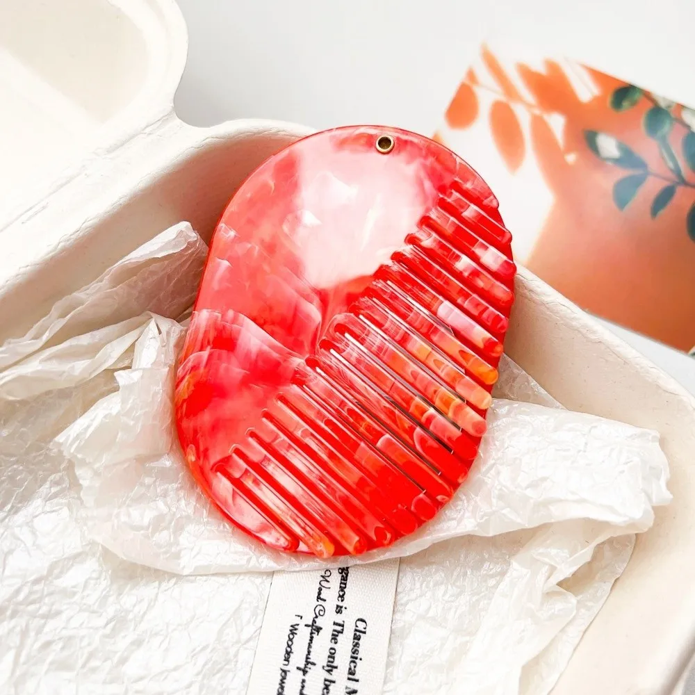 Portable Marble Print Hair Comb Acrylic Detangling Makeup Mirror Multifunctional Foldable Mirror Comb 2 in 1 Hair Accessories