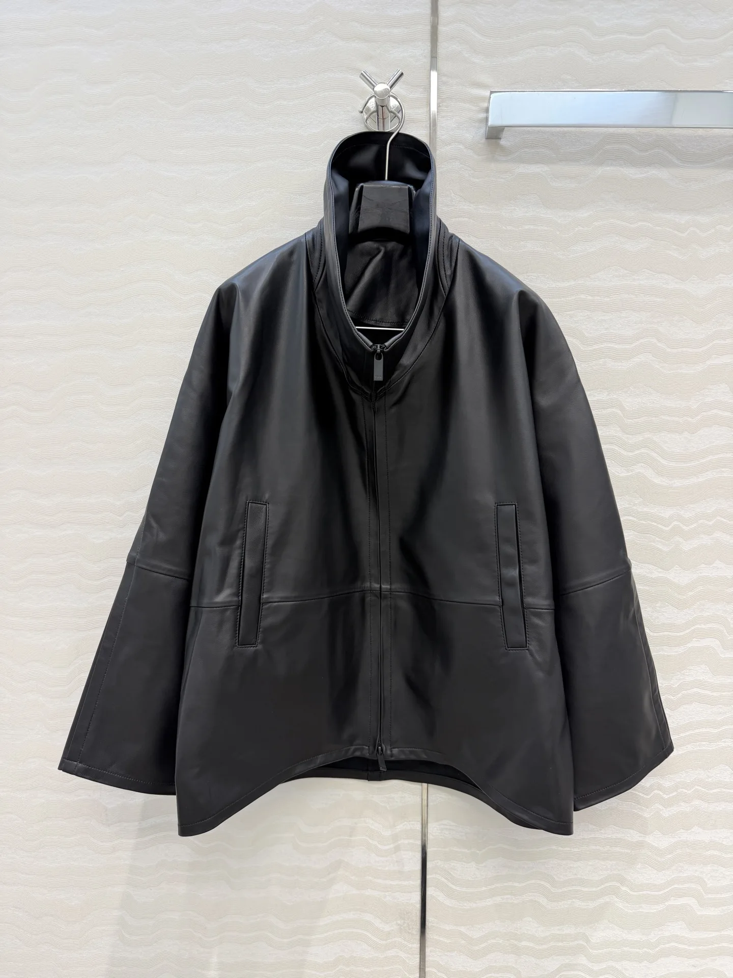 Chic Wide Collar Oversized Sheepskin Jacket Custom Top Grade Imported 100% Sheepskin Leather Coat