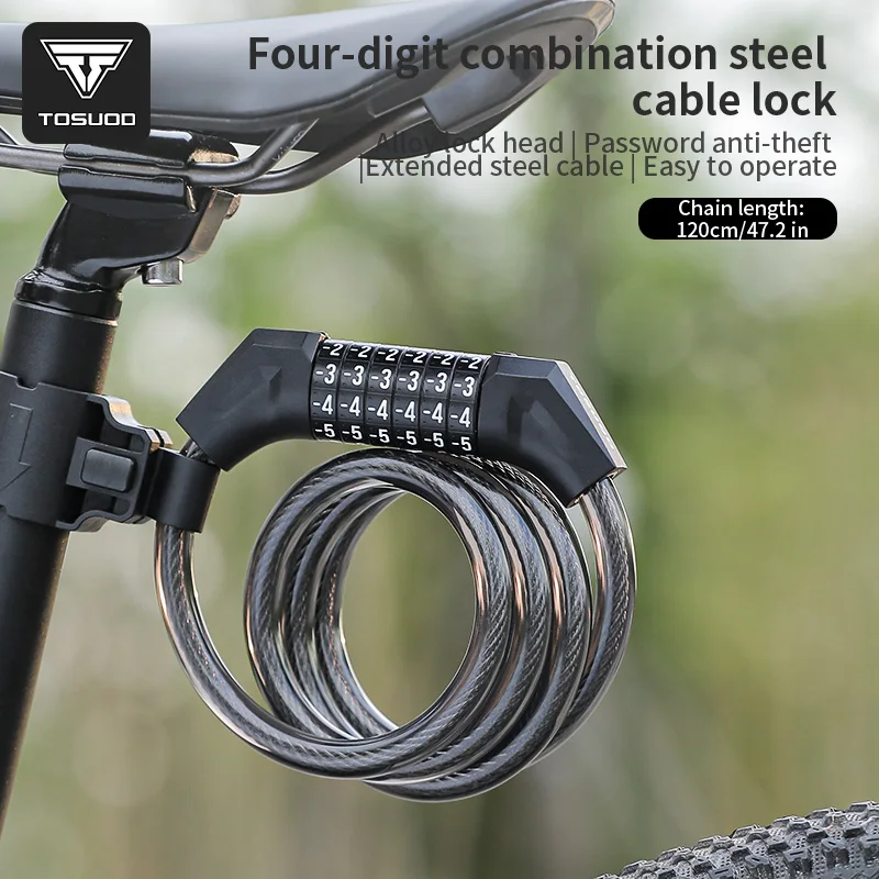 TOSUOD Bicycle Combination Lock 6 Digit Password Lock Anti-theft Safety Bike Cable Lock Elasticity Coiled Lock Bike Accessories