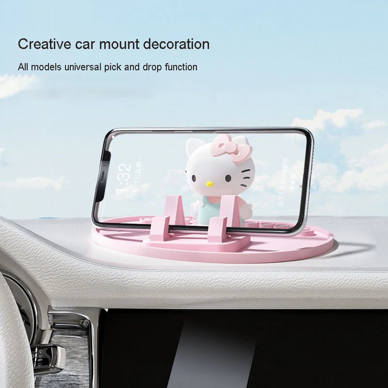 Cartoon Vehicle Mounted Mobile Phone Holder Cute Kt Automobile Central Control Support Clip Phone Stand Number Plate Decorate