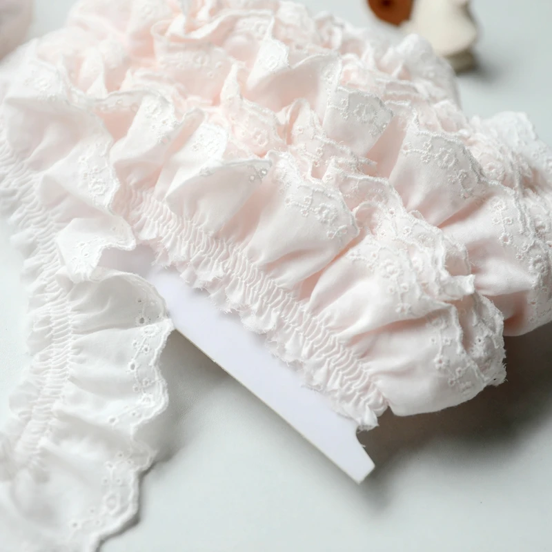 2 Meters 4.5cm wide Light pink high-quality cotton fabric embroidered pleated lace Trim handmade embroidered lace