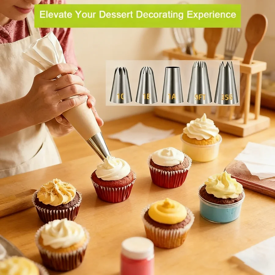 5Pcs Stainless Steel Piping Tips Set, Washable Baking Supplies for Cupcakes Cookies Cake Decorating Kitchen Essentials