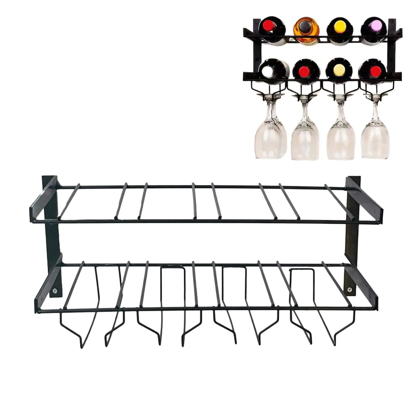 Wall Mounted Wine Rack Double-layer Iron Wine Shelf Bottle Display Storage Rack For Living Rooms Dining Rooms Bars Wine Cellars