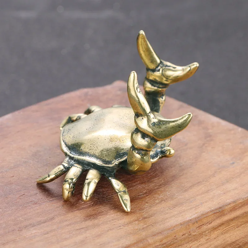 Retro Brass Crab Miniatures Figurines Home Decoration Office Desktop Pen Shelf Ornaments Antique Copper Animal Pen Holder Crafts