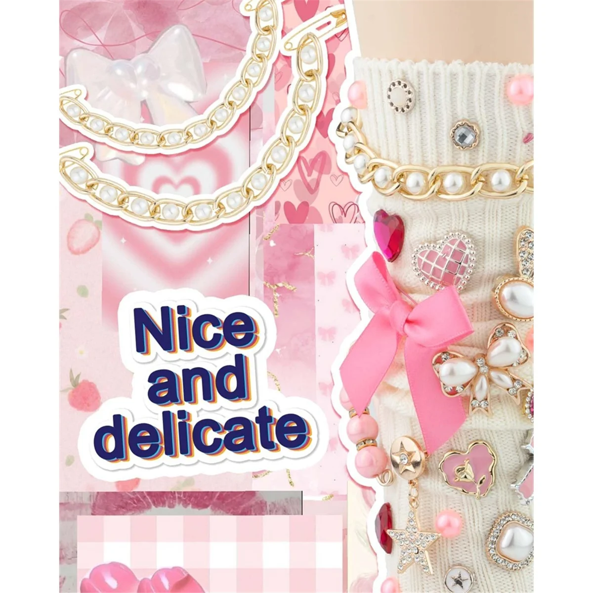 ABGV 87 قطعة مجموعة سحر الجوارب غير المرغوب فيها، دبابيس ودبابيس للنساء، سحر الأحذية مع الأقواس، مجموعة أحذية رياضية ذاتية الصنع مع سلاسل أحجار الراين