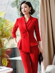 Moda pantalone rosso abiti per le donne abbigliamento da lavoro abiti formali Office Lady Blazer Set elegante 2 pezzi Set donna 2024 nuovo