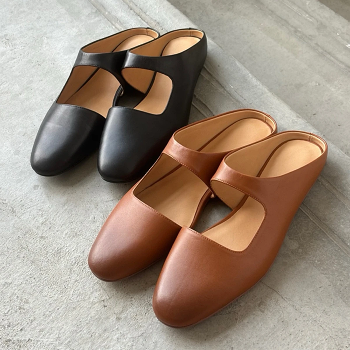 

Maxdutti French Retro Mule Shoes Slippers Handmade Cowhide Mary Jane Sandals For Women Fashion Ladies Shoes Women