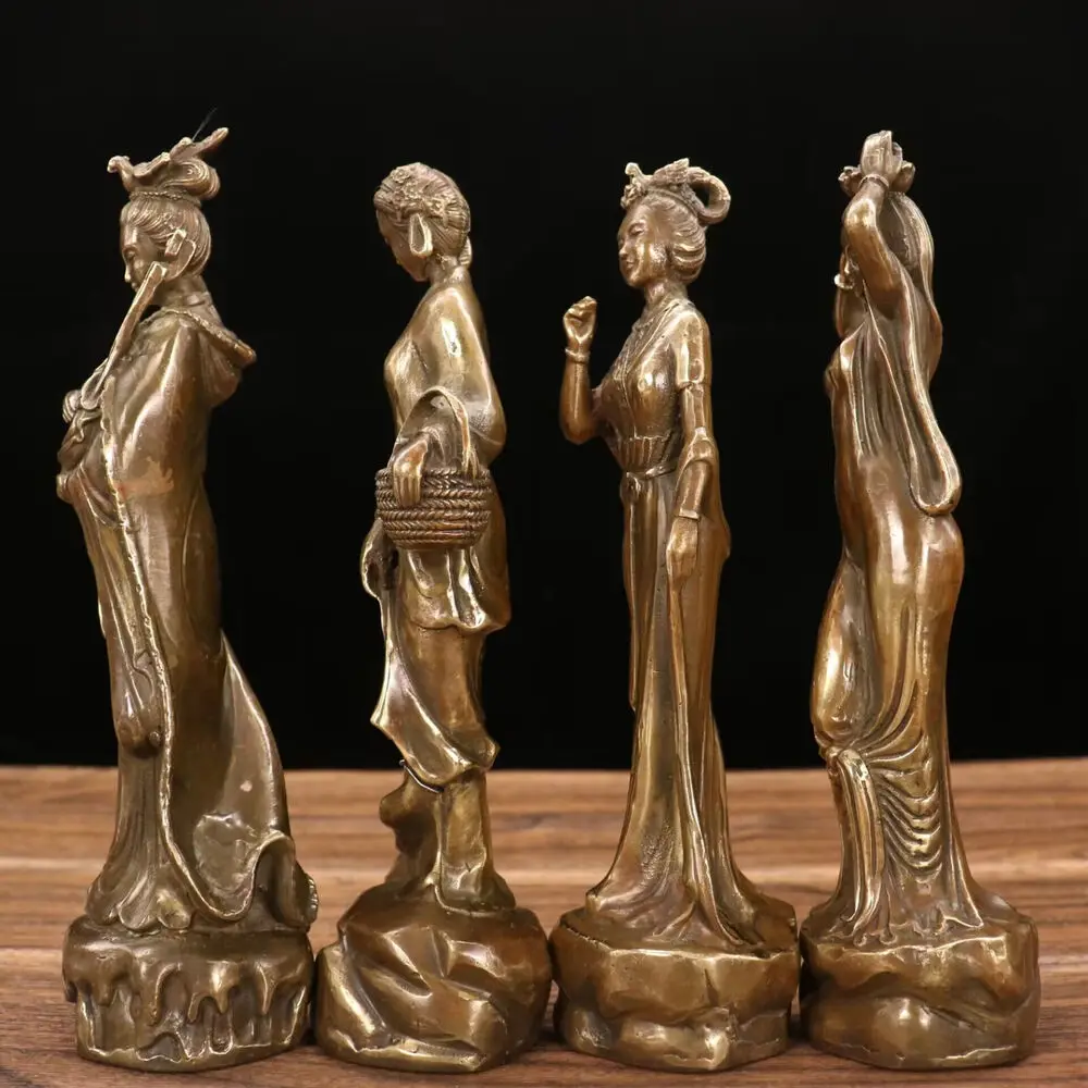 A set of Chinese yellow pure bronze statue of four beautiful women 5843