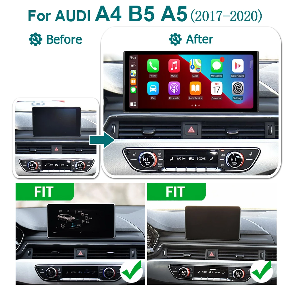 8-Kern Kabelloses Carplay Android 15 Auto-Autoradio für Audi A4 B9 A5 2017-2020 Bluetooth Multimedia-Player GPS Google 4G BT – Detail 1