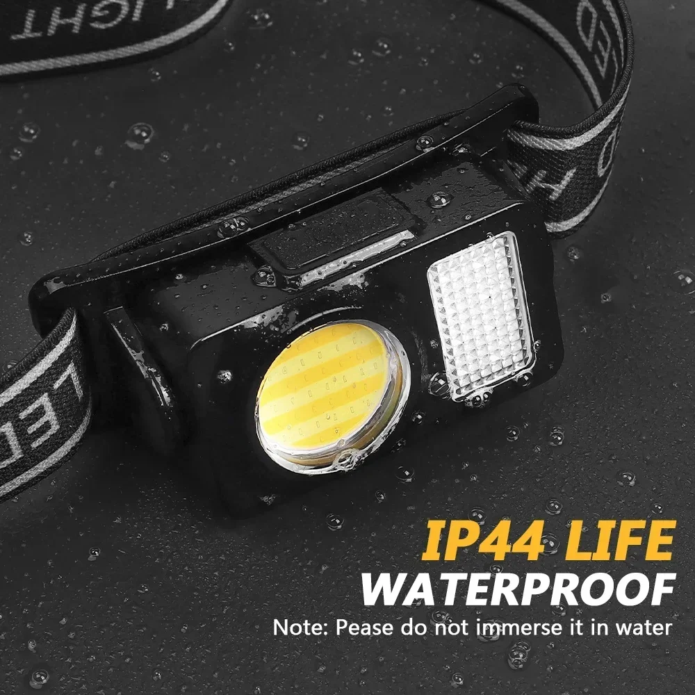 Ultra Powerful COB LED Headlamp USB to Type-C Rechargeable Battery Head Flashlight Torch Lantern Headlight for Fishing Camping