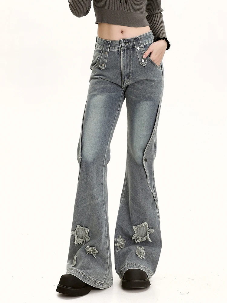 High Waist Bell Bottom Jeans Women's Casual Long Pants Elastic Slimming High Waist Micro Flared Jeans Denim Cotton Stretch