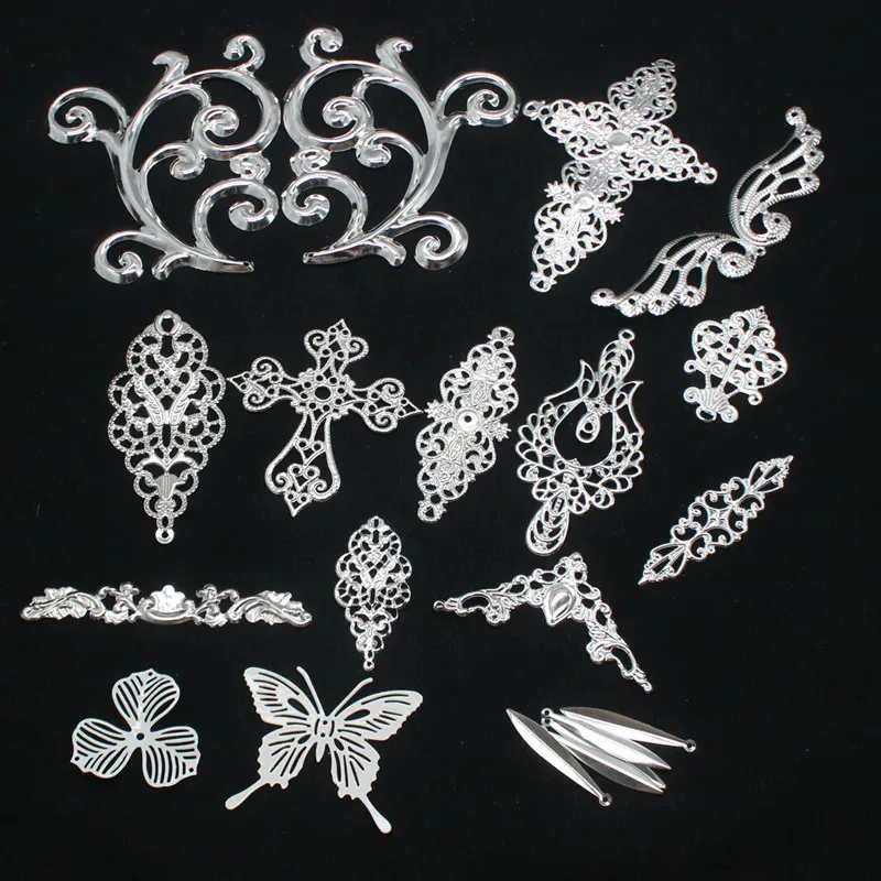 Lolita Decorate Silver Iron Sheets Baroque Crown Accessories Wing water Droplets Cross Butterfly Three Petals Leaves