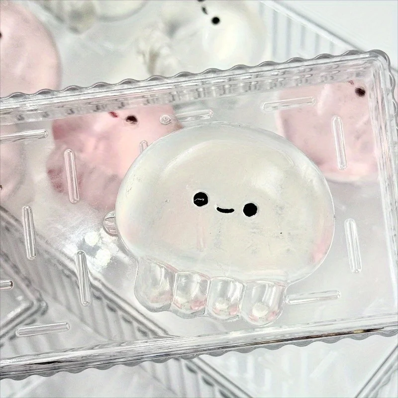 Brinquedo de aperto de polvo de cor de cristal transparente com brinquedo de polvo pequeno de rosto feliz, presente perfeito para festas e reuniões
