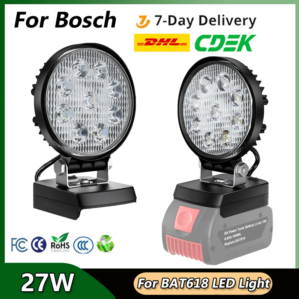 Turpow 27W LED Work Light Comblity For Bosch BAT618 Li-ion Battery 18V LED Flashlight Batteries Tool Lamp Flood Lights