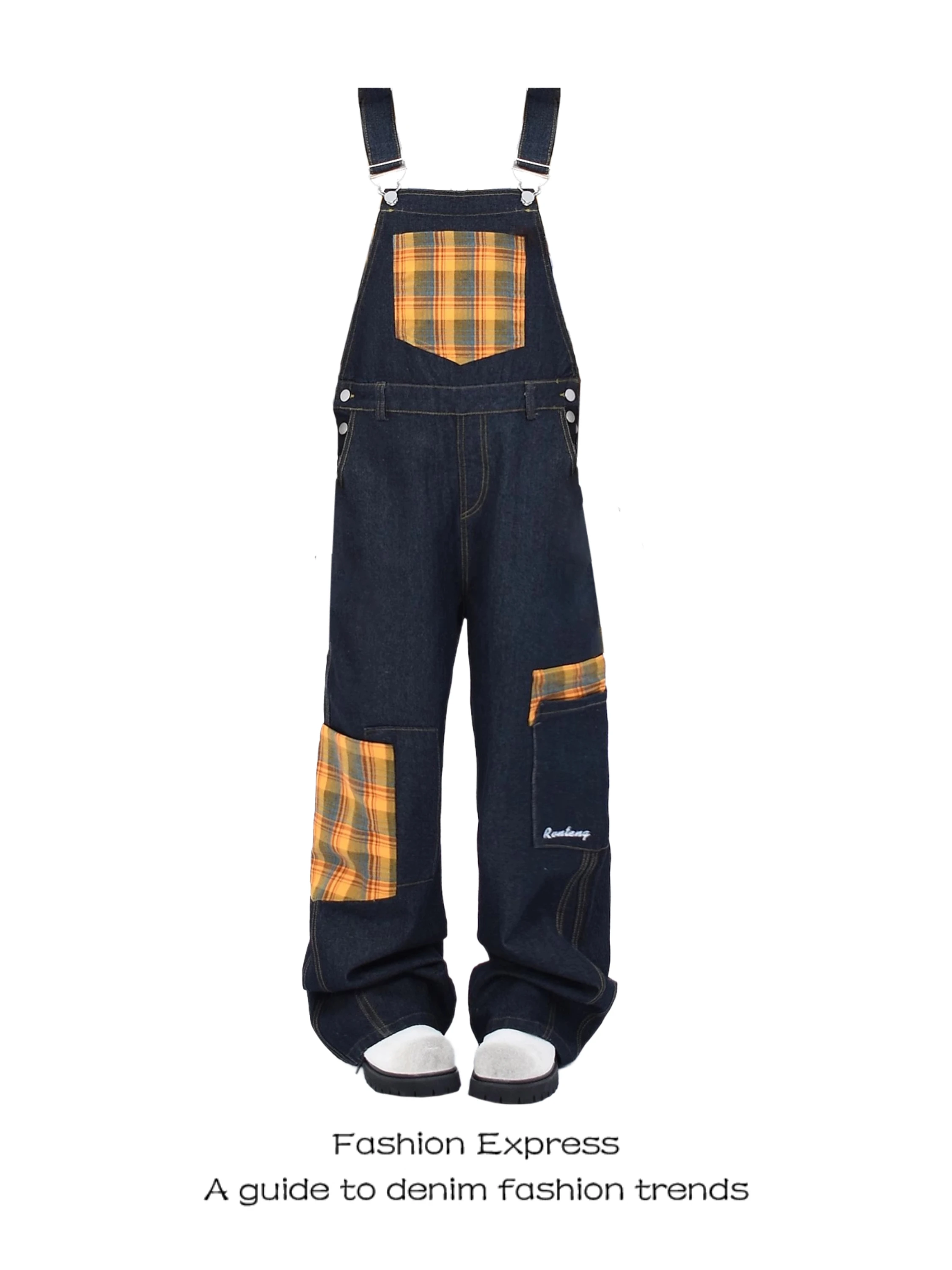 

Anti-Aging Cute Overalls Women's High Street American Retro Plaid Washed Loose Straight Leg Trousers Trendy Wide Leg Jeans