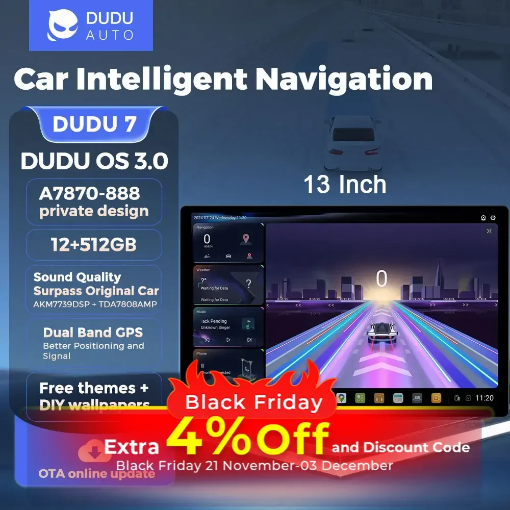 DUDUAUTO DUDU7 7870 AKM7739 TDA7803 12G+512G Android 13 Universal 13 inch Car Radio Head Unit Wireless Carplay Multimedia Player