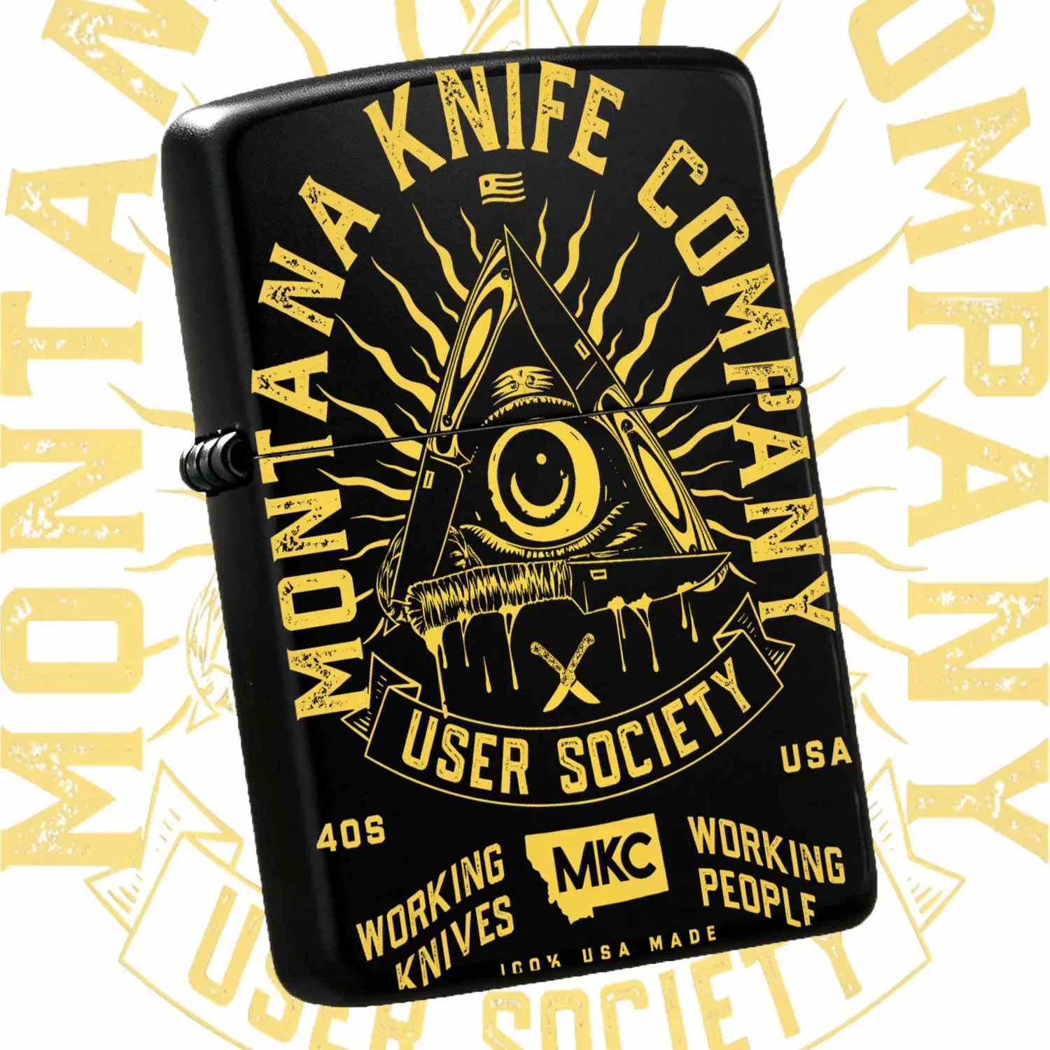 Montana Knife Company User Society All-Seeing Eye Graphic Lighter, 100% Usa Made Portable Edc Tool For Camping Hiking Daily Outdoor Use, Durable Decorative Accessory For Mkc Fans A Humorous And Interesting Lighter