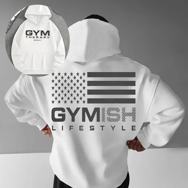 

2025 Autumn and Winter New Exercise Sweater Fun Gym 100_ Cotton Print Sweater Hoodie High Quality Men Muscle Men Tough Guy Y2K